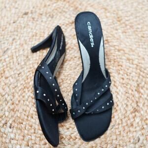 Candie's Black Rhinestone Mule Heels Size 7.5 Y2K